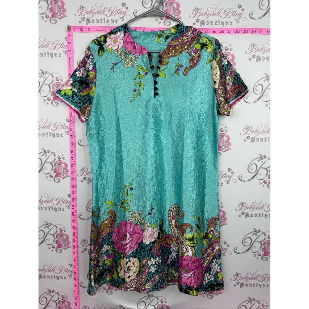 Dress ornate Turquoise Floral Short-Sleeve Tunic Dress